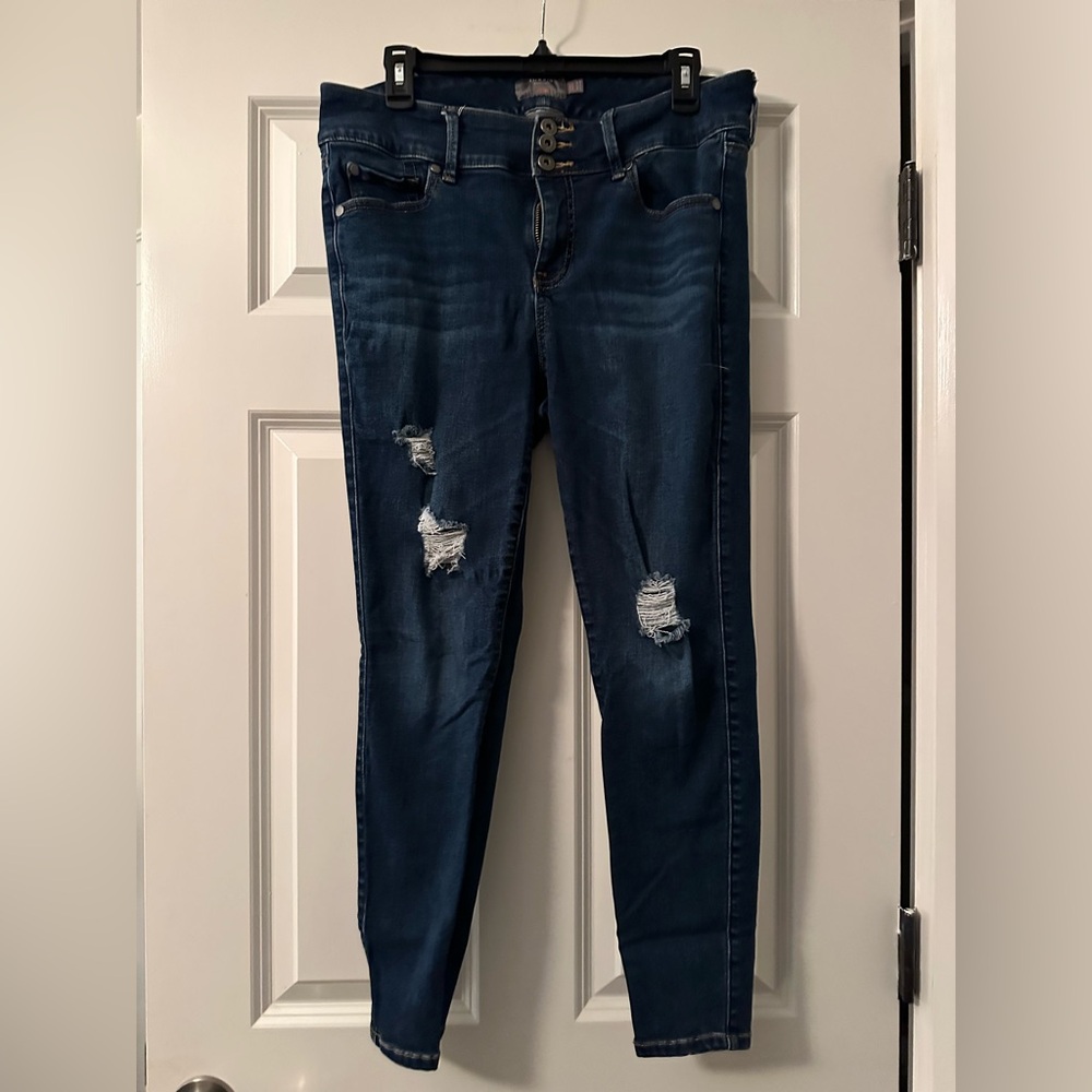 Torrid Dark Blue Distressed Skinny Jeans